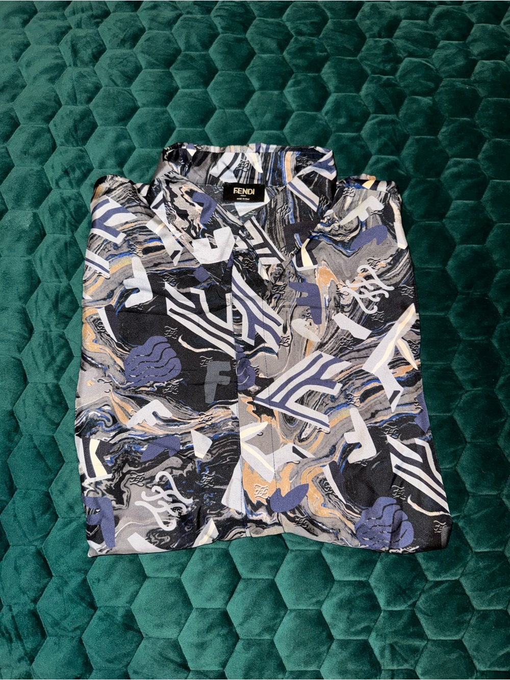 Fendi Navy, Black and Gray Abstract Print Shirt